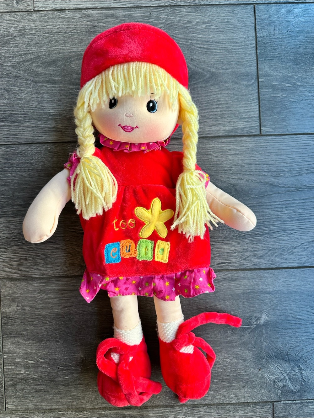 Linzy Doll Plush Red & Pink with Blonde Yarn Hair